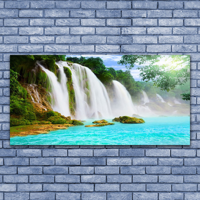 Plexiglas® Wall Art Waterfall lake nature blue white brown green