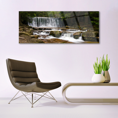 Plexiglas® Wall Art Waterfall forest nature white grey brown green