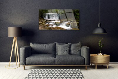 Plexiglas® Wall Art Waterfall forest nature white grey brown green
