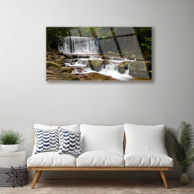 Plexiglas® Wall Art Waterfall forest nature white grey brown green