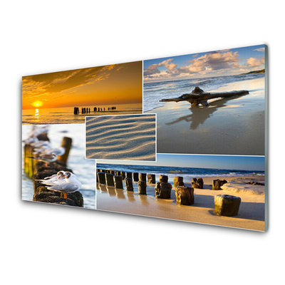 Plexiglas® Wall Art Ocean beach landscape yellow blue grey