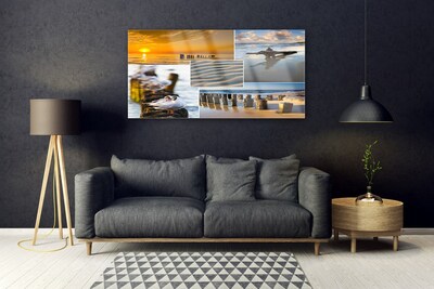 Plexiglas® Wall Art Ocean beach landscape yellow blue grey