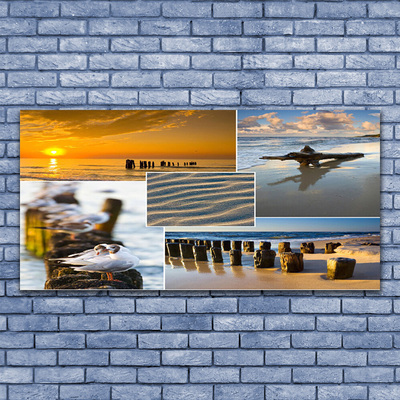 Plexiglas® Wall Art Ocean beach landscape yellow blue grey