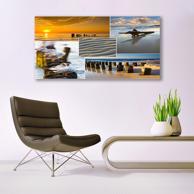 Plexiglas® Wall Art Ocean beach landscape yellow blue grey