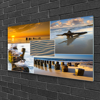 Plexiglas® Wall Art Ocean beach landscape yellow blue grey