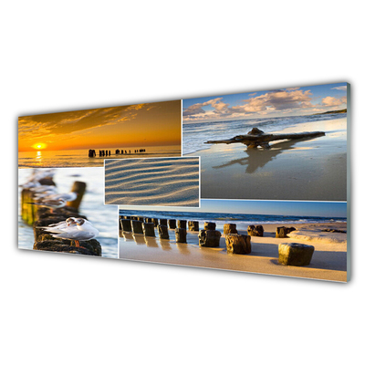 Plexiglas® Wall Art Ocean beach landscape yellow blue grey