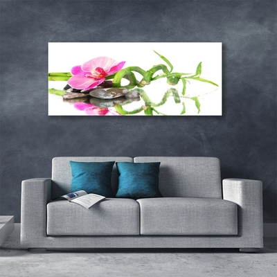 Plexiglas® Wall Art Bamboo flower stones art green pink grey