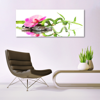 Plexiglas® Wall Art Bamboo flower stones art green pink grey