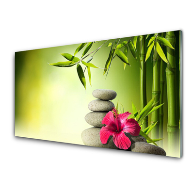 Plexiglas® Wall Art Bamboo tube flower stones floral green red grey