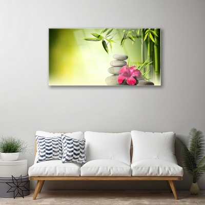 Plexiglas® Wall Art Bamboo tube flower stones floral green red grey
