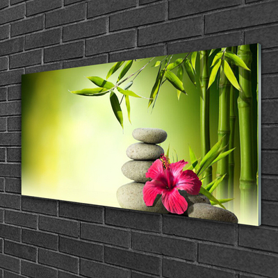 Plexiglas® Wall Art Bamboo tube flower stones floral green red grey