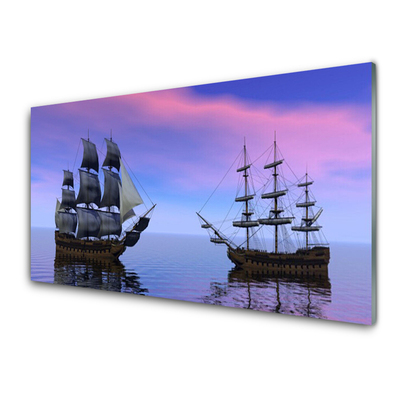 Plexiglas® Wall Art Boats sea landscape brown grey purple blue