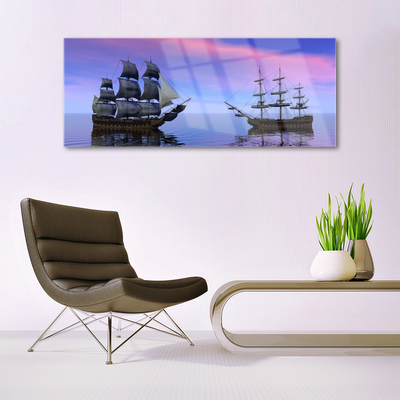 Plexiglas® Wall Art Boats sea landscape brown grey purple blue