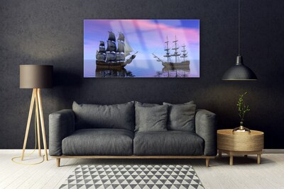 Plexiglas® Wall Art Boats sea landscape brown grey purple blue