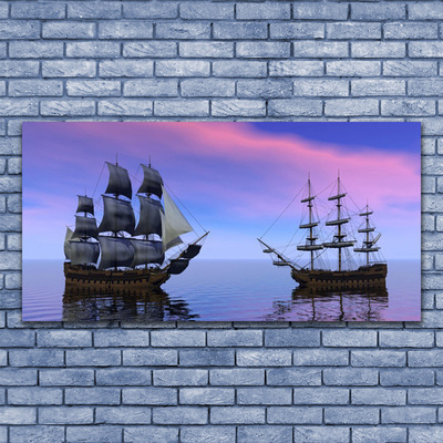 Plexiglas® Wall Art Boats sea landscape brown grey purple blue