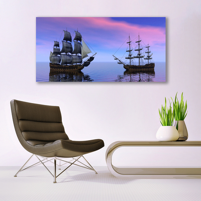 Plexiglas® Wall Art Boats sea landscape brown grey purple blue