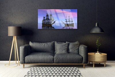 Plexiglas® Wall Art Boats sea landscape brown grey purple blue