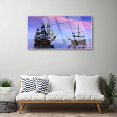 Plexiglas® Wall Art Boats sea landscape brown grey purple blue