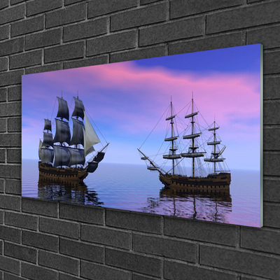 Plexiglas® Wall Art Boats sea landscape brown grey purple blue