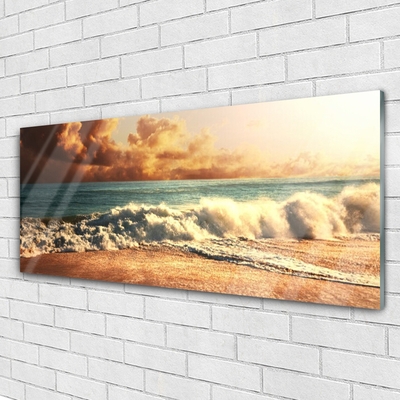 Plexiglas® Wall Art Ocean beach landscape blue white brown yellow