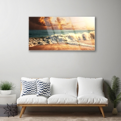 Plexiglas® Wall Art Ocean beach landscape blue white brown yellow