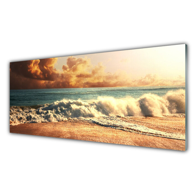 Plexiglas® Wall Art Ocean beach landscape blue white brown yellow