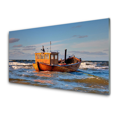 Plexiglas® Wall Art Boat sea landscape yellow green blue