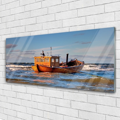 Plexiglas® Wall Art Boat sea landscape yellow green blue