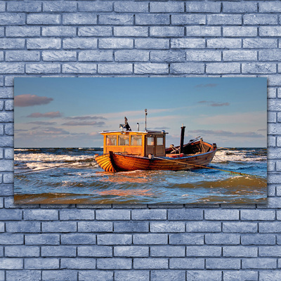 Plexiglas® Wall Art Boat sea landscape yellow green blue