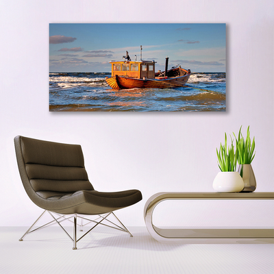 Plexiglas® Wall Art Boat sea landscape yellow green blue