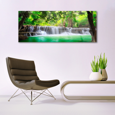 Plexiglas® Wall Art Waterfall lake forest nature blue grey green brown