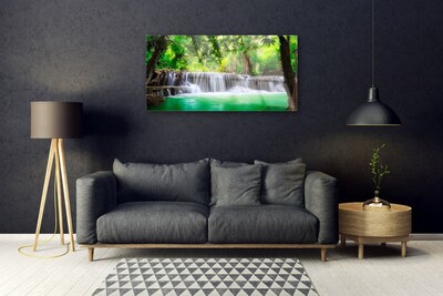 Plexiglas® Wall Art Waterfall lake forest nature blue grey green brown