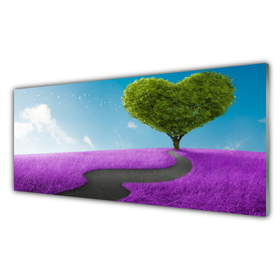 Plexiglas® Wall Art Meadow footpath tree nature pink grey green
