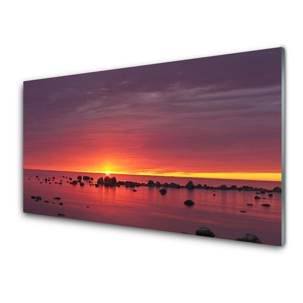 Plexiglas® Wall Art Sea sun landscape yellow grey