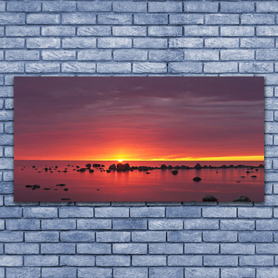 Plexiglas® Wall Art Sea sun landscape yellow grey