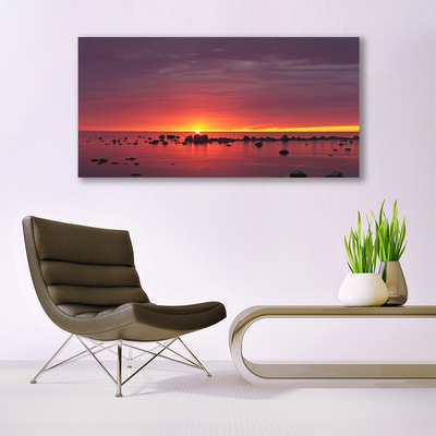 Plexiglas® Wall Art Sea sun landscape yellow grey