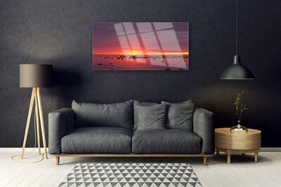 Plexiglas® Wall Art Sea sun landscape yellow grey