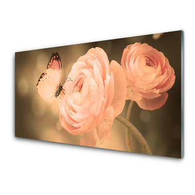 Plexiglas® Wall Art Butterfly roses nature beige