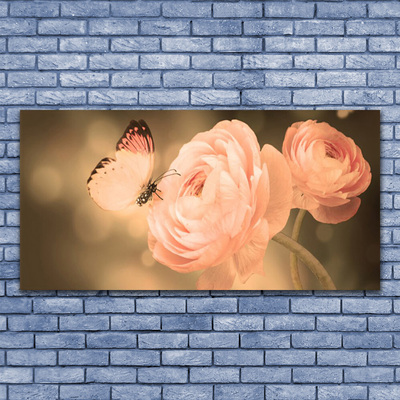 Plexiglas® Wall Art Butterfly roses nature beige