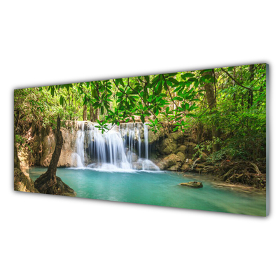 Plexiglas® Wall Art Waterfall lake forest nature brown green blue white