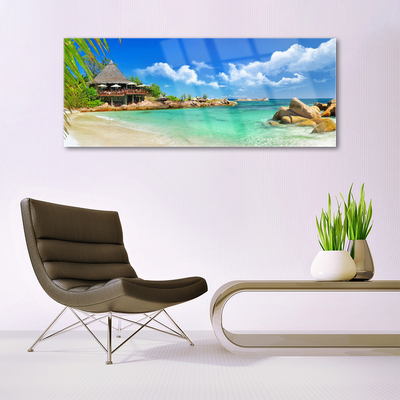 Plexiglas® Wall Art Beach sea stones landscape white blue brown