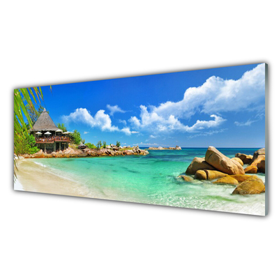 Plexiglas® Wall Art Beach sea stones landscape white blue brown