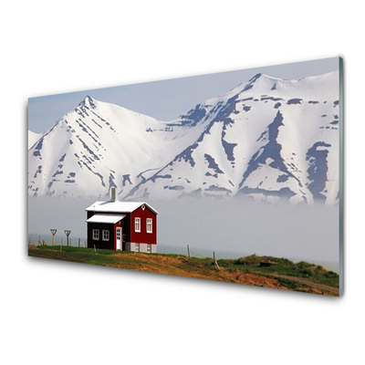 Plexiglas® Wall Art Mountain house landscape white grey brown green