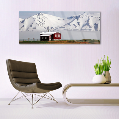 Plexiglas® Wall Art Mountain house landscape white grey brown green