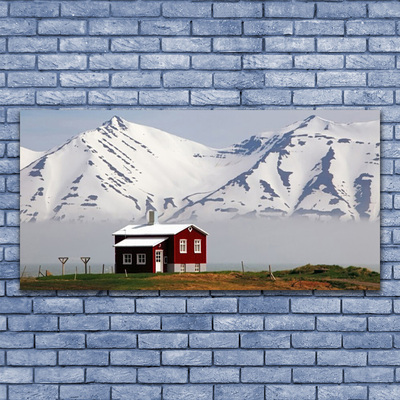 Plexiglas® Wall Art Mountain house landscape white grey brown green