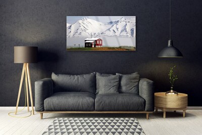 Plexiglas® Wall Art Mountain house landscape white grey brown green