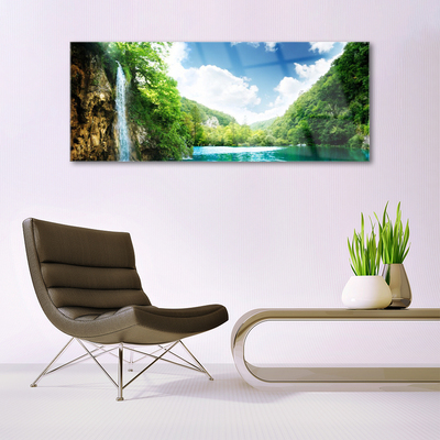 Plexiglas® Wall Art Mountain forest lake nature brown green blue