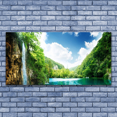 Plexiglas® Wall Art Mountain forest lake nature brown green blue