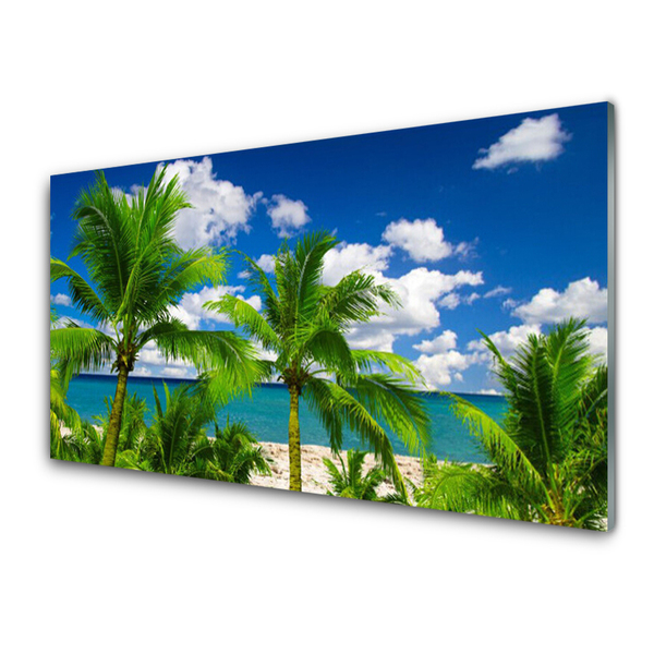 Plexiglas® Wall Art Sea palm trees landscape green blue