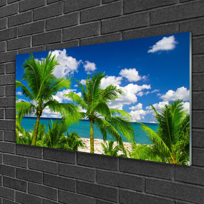 Plexiglas® Wall Art Sea palm trees landscape green blue